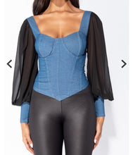 Load image into Gallery viewer, Denim corset top with sheer sleeves
